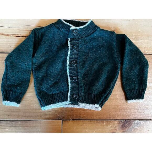 Vintage Dupont Acrylic Baby Cardigan Sweater.Green w/white trim.See measurements - Picture 1 of 8